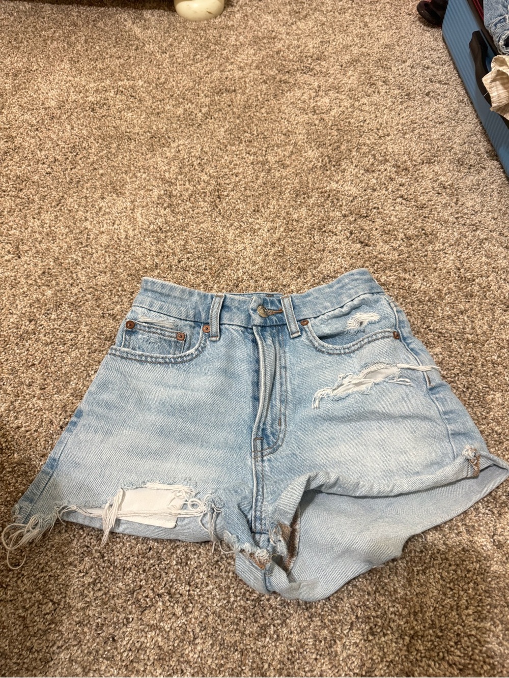 American Eagle Outfitters Light Blue Distressed High-Rise Denim Shorts